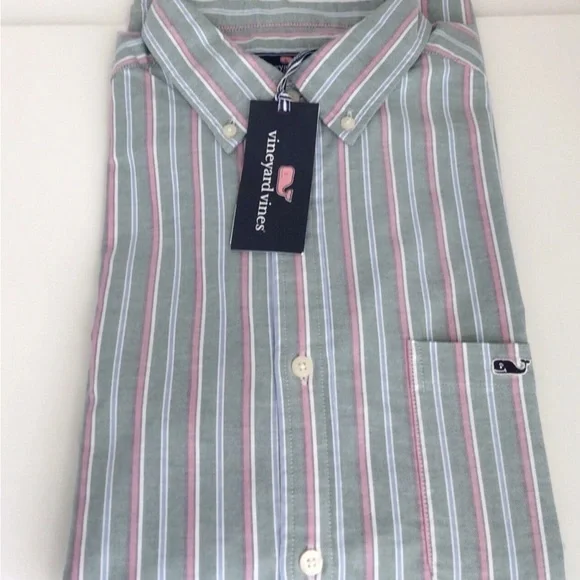 Vineyard Vines Stripe Oxford-Whale Logo Long Sleeve Shirt-NWT - Picture 3 of 10